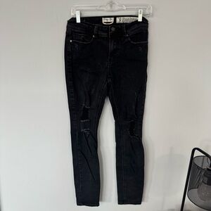 Indigo Rein Black Distressed Ankle Jeans Juniors Size 9 Skinny Leg w/ Spandex